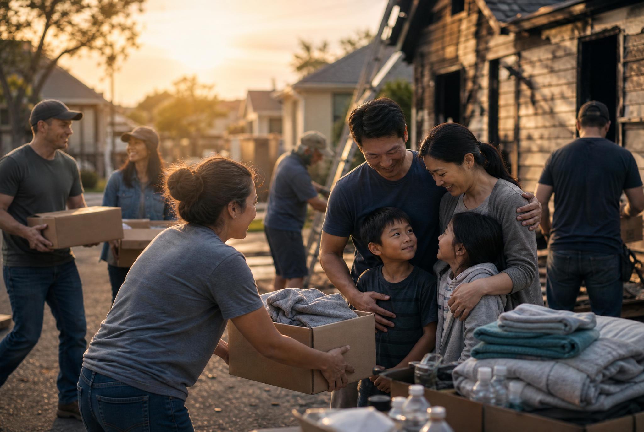 Family rebuilding after a house fire with community help